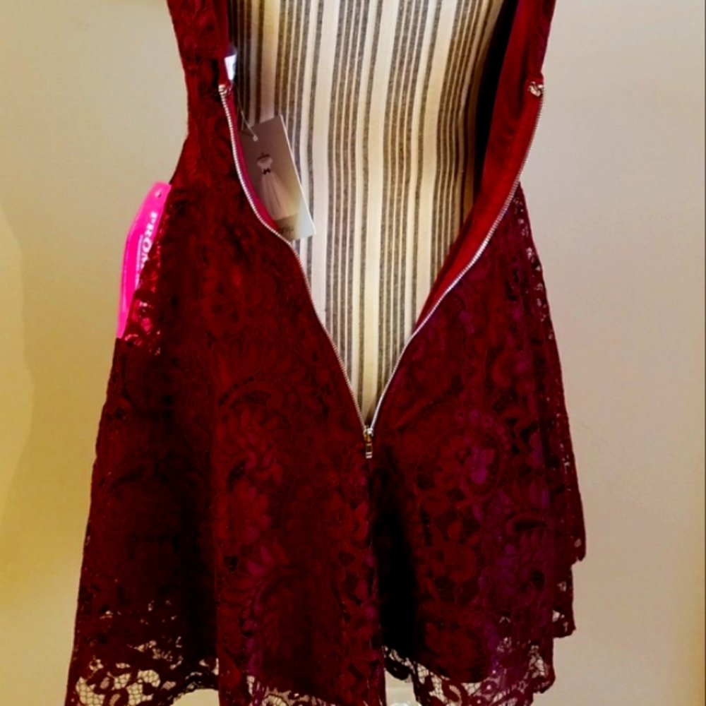 Maniju Burgundy Silver Bead Eyelet Prom Dress - Picture 6 of 8